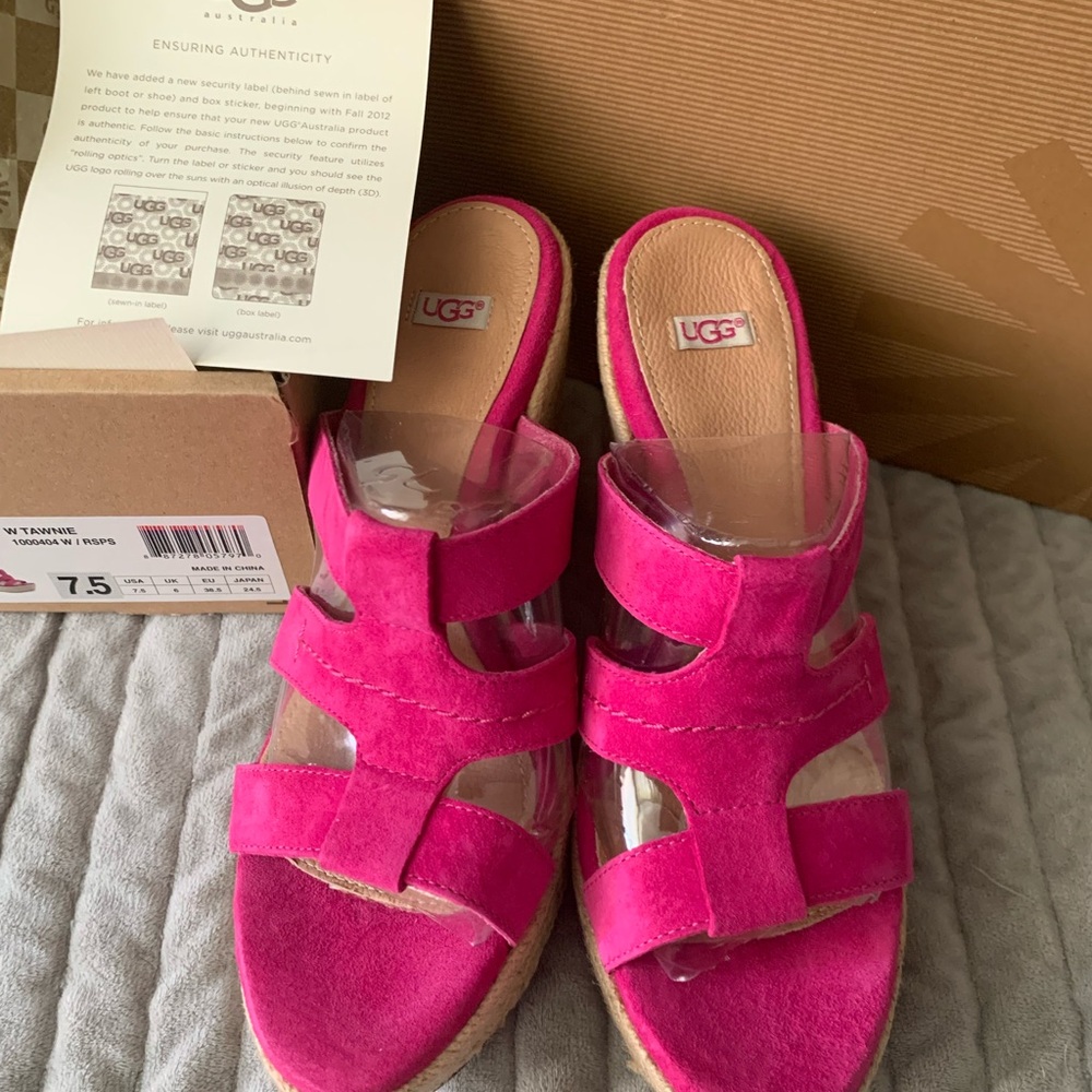 UGG Tawnie Suede sandal in Size 7.5 HOT PINK - Picture 2 of 2